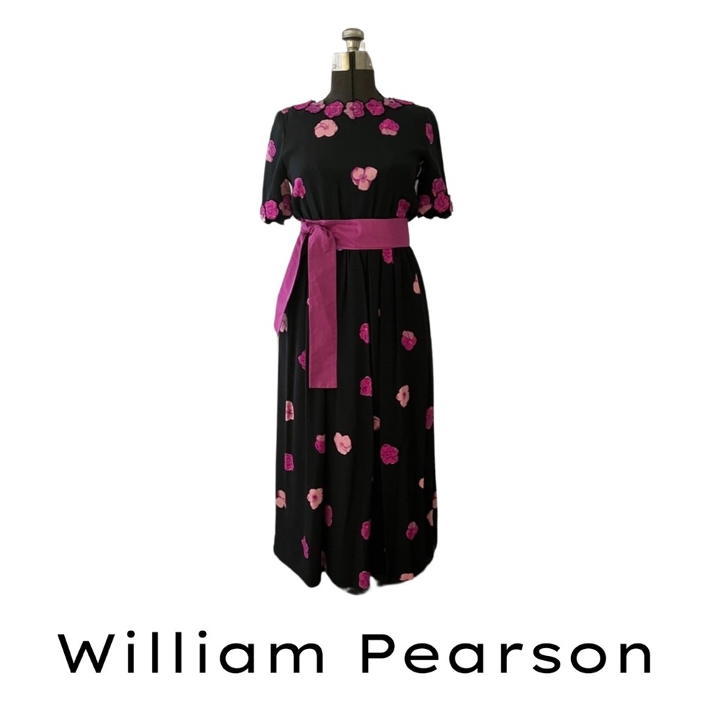 VINTAGE WILLIAM PEARSON FOR BONWIT TELLER FLORAL SILK DRESS WITH MATCHING SASH